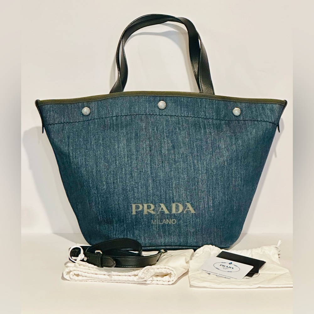 Prada City Calf and Denim Tote